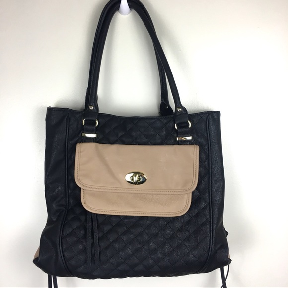 Steve Madden Handbags - Steve Madden | Obsidian Black & Tan Quilted Tote